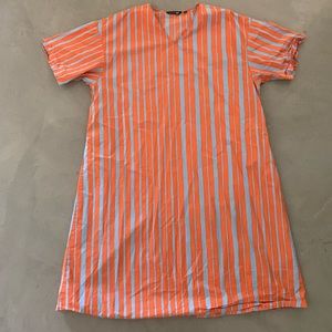 Marimekko Uniqlo Dress Caftan Beach Striped V-neck Short Sleeves Size Me…